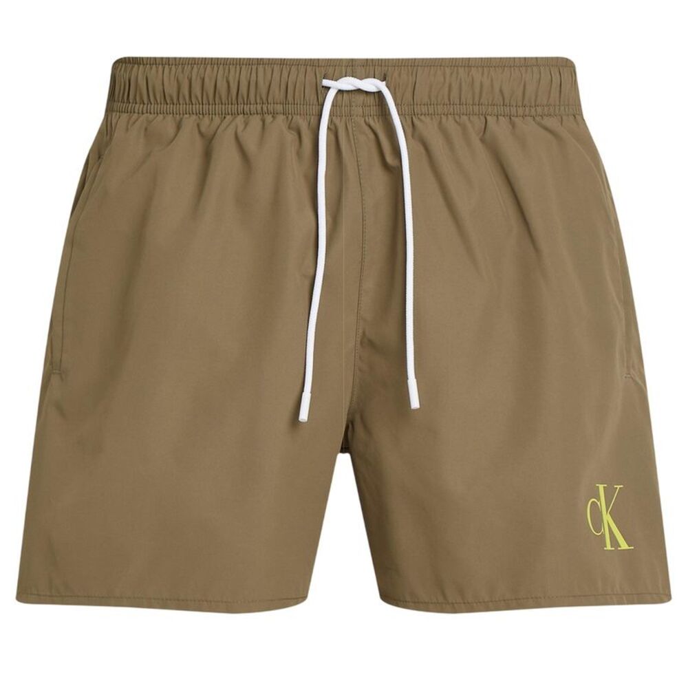 Calvin Klein Mens Contrast Logo Regular Swim Shorts / Dusky Green